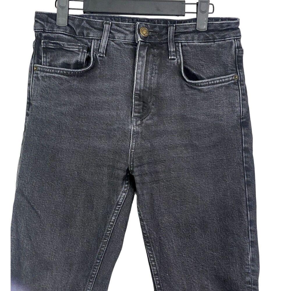 ZARA Straight Leg Cropped High Waisted Stretch Jeans Raw Hem 6 Rinsed Black - Picture 3 of 15